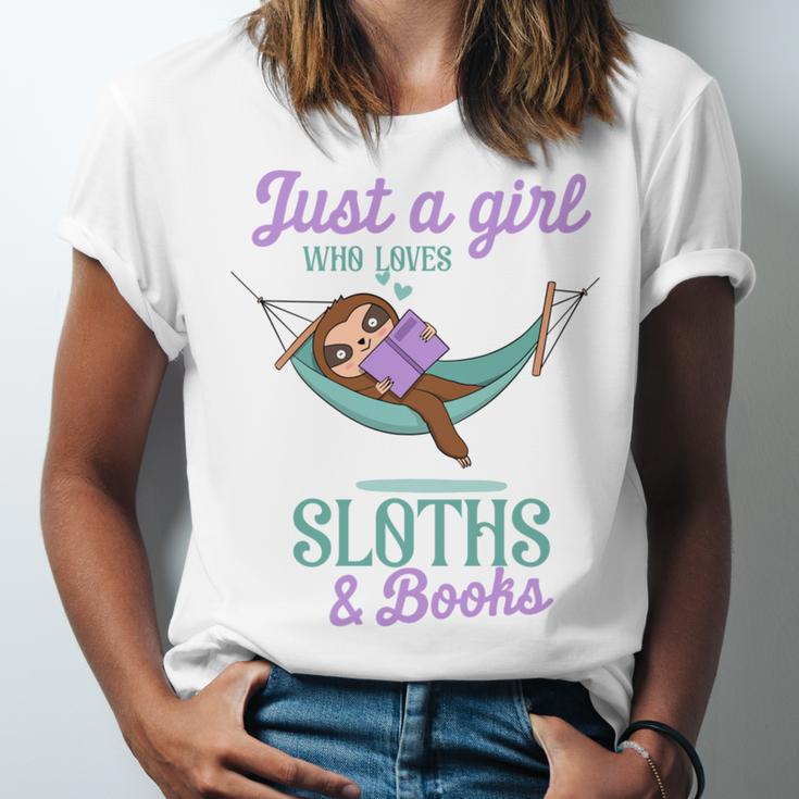 Just a Girl Who Loves Sloths And Books Unisex Jersey T-Shirt