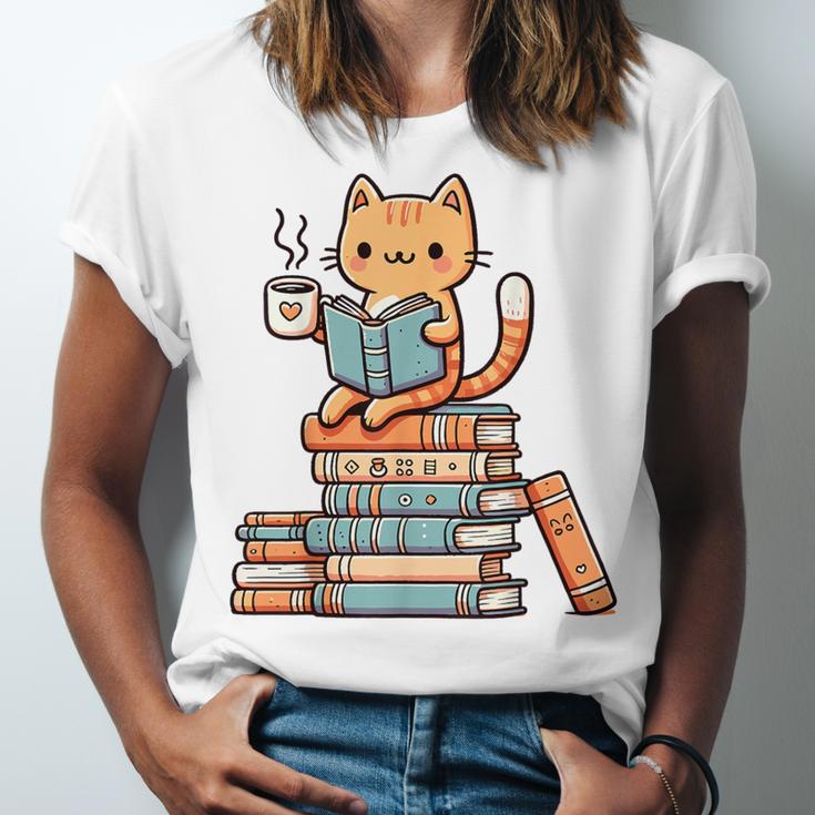 Kawaii Cat Coffee Books Teacher Men Women Girls Kids Unisex Jersey T-Shirt Kawaii Cat Coffee Books Teacher Men Women Girls Kids Unisex Jersey T-Shirt