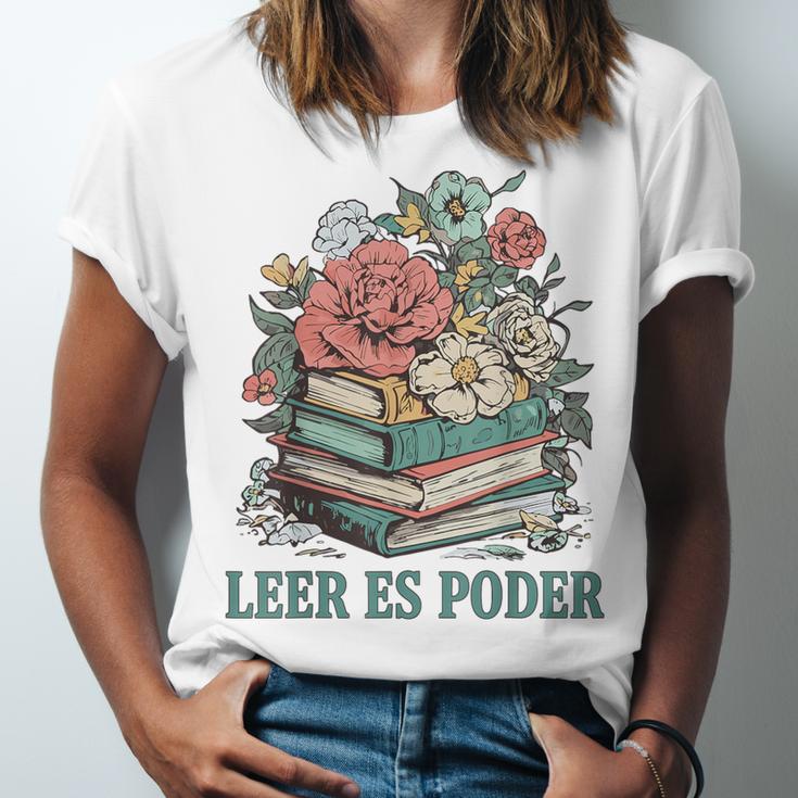 Leer ES Poder Cute Floral Spanish Teacher Book Reading Unisex Jersey T-Shirt Leer ES Poder Cute Floral Spanish Teacher Book Reading Unisex Jersey T-Shirt