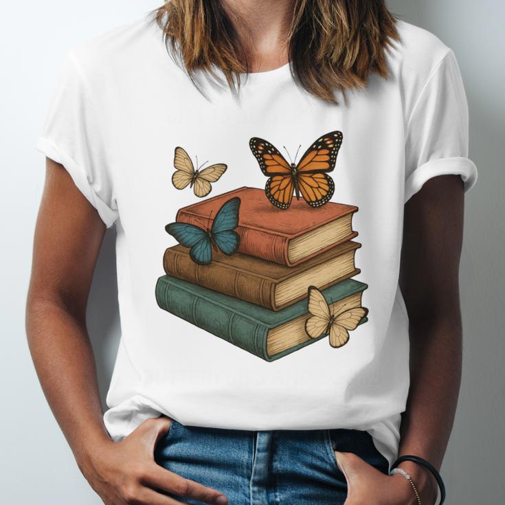 Life Is Better With Butterflies And Books Cute Butterfly Unisex Jersey T-Shirt