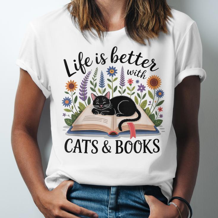 Life Is Better With Cats And Books Unisex Jersey T-Shirt Life Is Better With Cats And Books Unisex Jersey T-Shirt