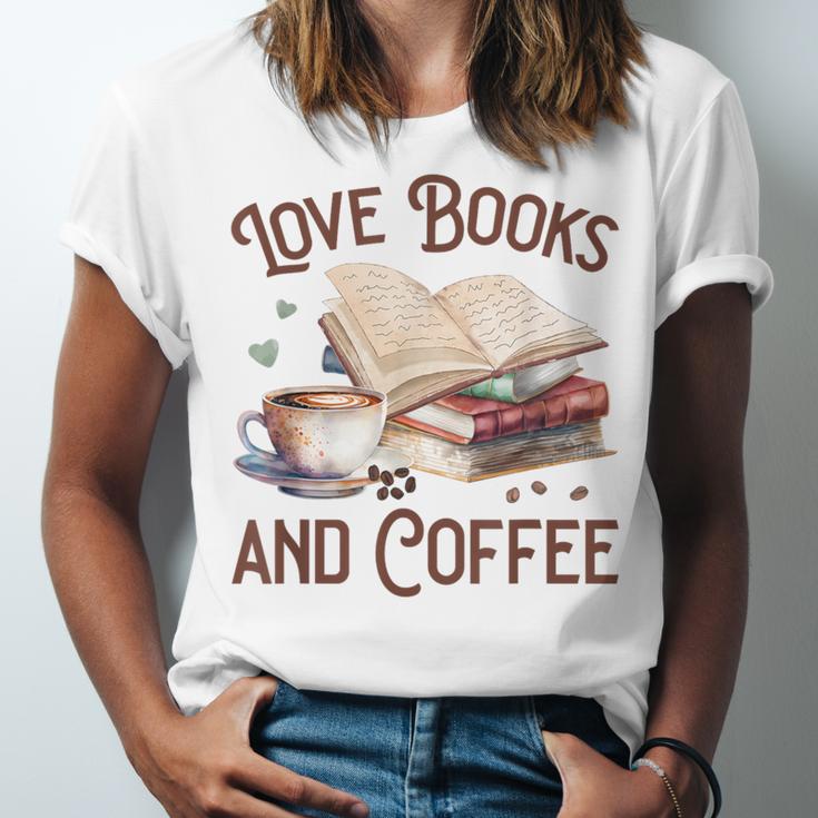 Love Books And Coffee Books Reading Coffee Drinking Unisex Jersey T-Shirt