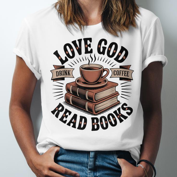 Love God Drink Coffee Read Books – Vintage Spiritual Reading Unisex Jersey T-Shirt Love God Drink Coffee Read Books – Vintage Spiritual Reading Unisex Jersey T-Shirt