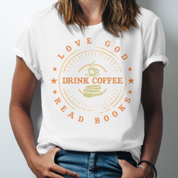 Love God Drink Coffee Read Books Lovers Vintage Unisex Jersey T-Shirt Love God Drink Coffee Read Books Lovers Vintage Unisex Jersey T-Shirt