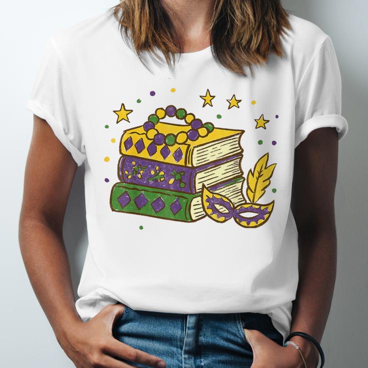Mardi Gras Book Lover Reading Reader Men Women Kids Unisex Jersey T-Shirt