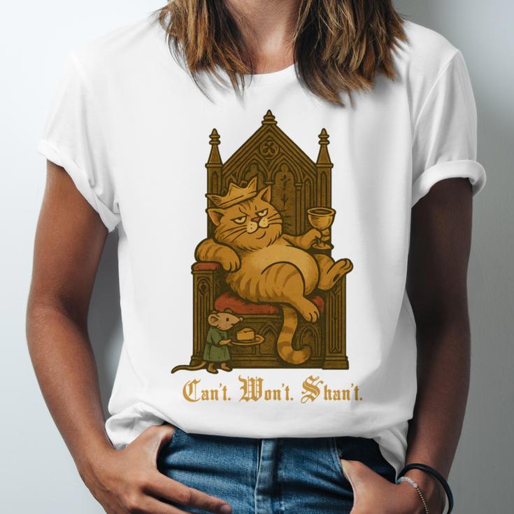 Medieval Cat Sarcastic Queen Lazy King Introvert Kitty Unisex Jersey T-Shirt