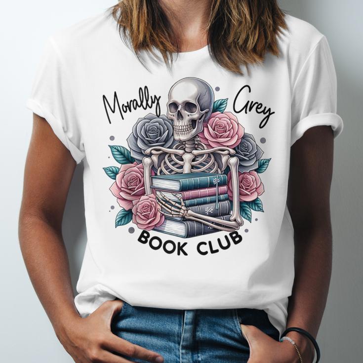 Morally Grey Skeleton Reading Smut Smutty Spicy Books Lover Unisex Jersey T-Shirt