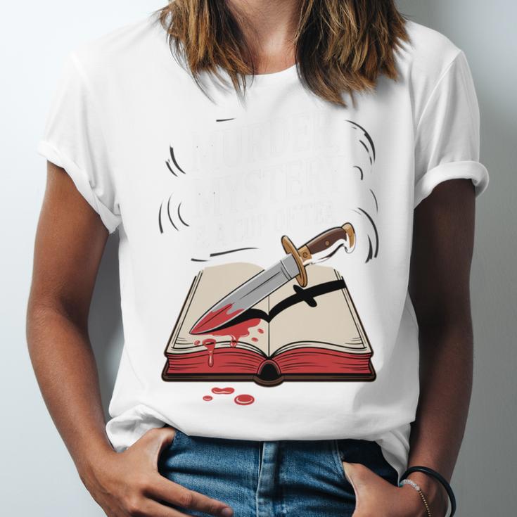 Murder Mystery And a Cup Of Tea Book Humor Unisex Jersey T-Shirt