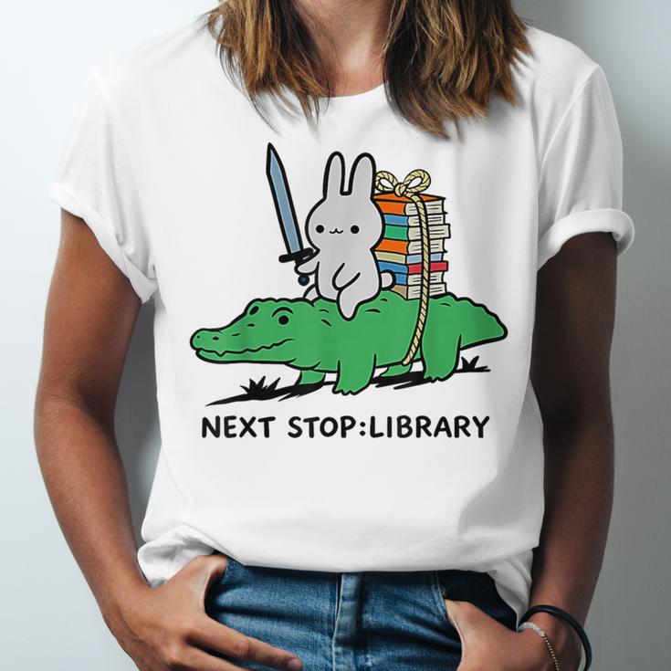 Next Stop Library Reading Book Unisex Jersey T-Shirt