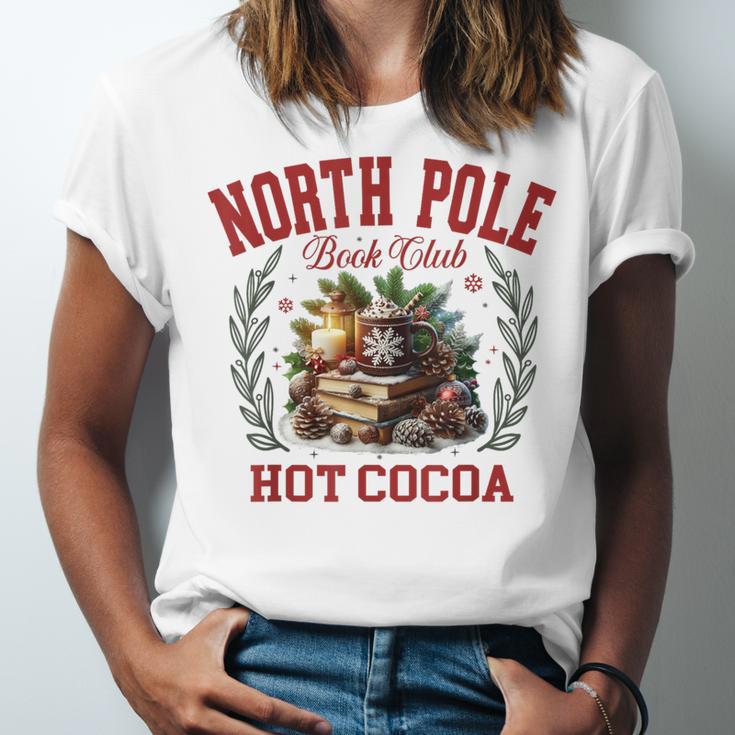 North Pole Book Club Hot Cocoa Bookworm Christmas Xmas Unisex Jersey T-Shirt North Pole Book Club Hot Cocoa Bookworm Christmas Xmas Unisex Jersey T-Shirt