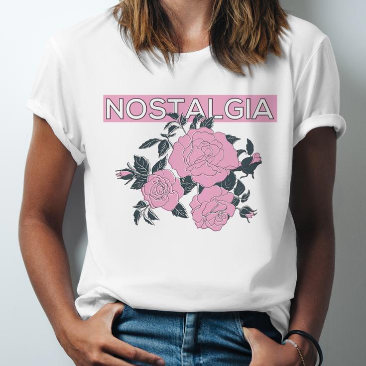 Nostalgia 80s 90s Retro Style Graphics Rose Pink Flower Unisex Jersey T-Shirt