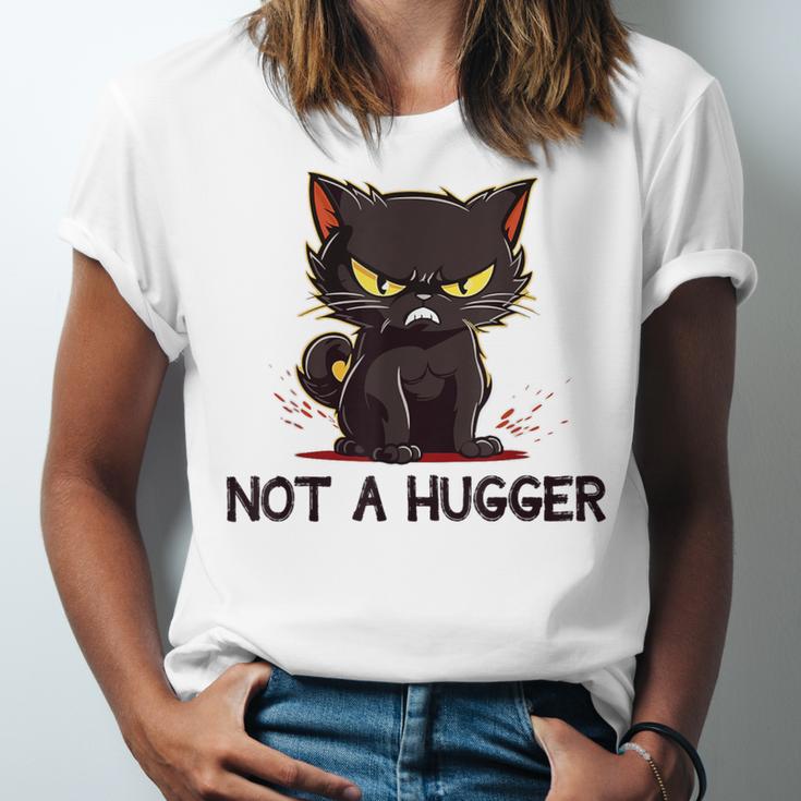 Not A Hugger Tee Angry Cat Sarcastic Cute Introvert Unisex Jersey T-Shirt Not A Hugger Tee Angry Cat Sarcastic Cute Introvert Unisex Jersey T-Shirt