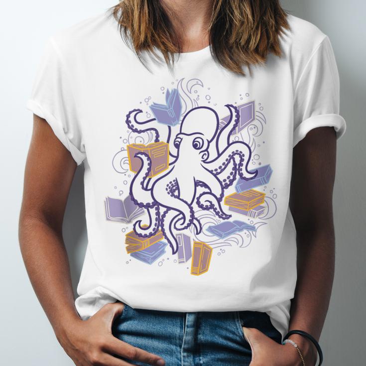 Octopus Book Reader Unisex Jersey T-Shirt