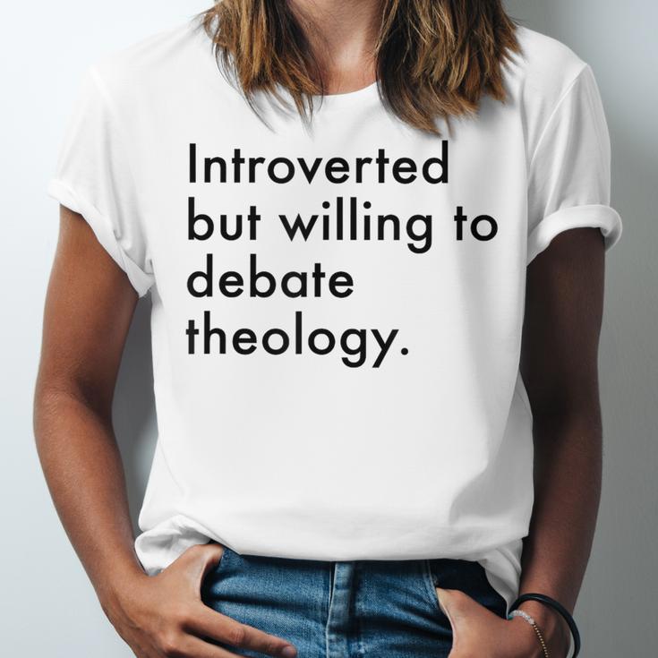 Theology Introvert Christian Conversation Starters Unisex Jersey T-Shirt
