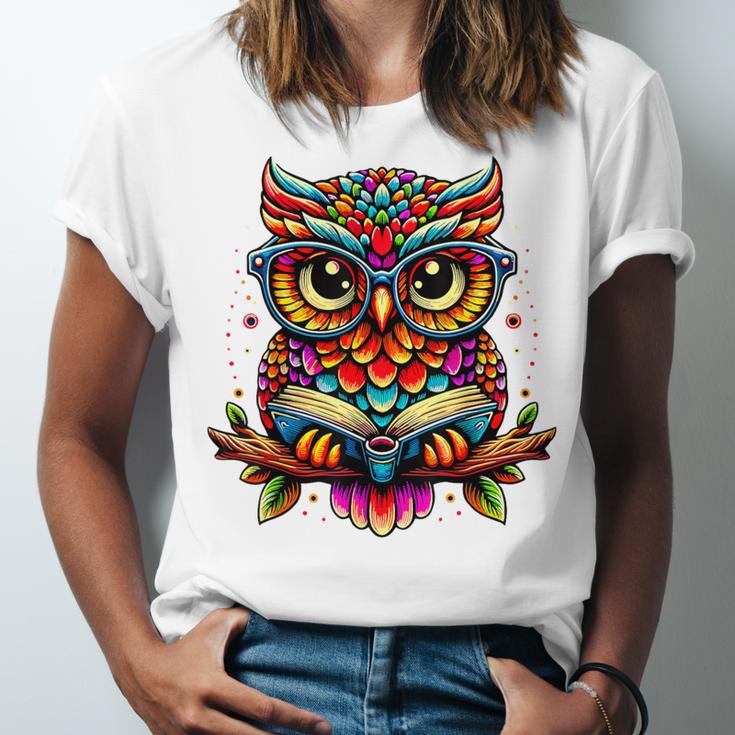 Owl With Glasses And Book Reading Unisex Jersey T-Shirt Owl With Glasses And Book Reading Unisex Jersey T-Shirt