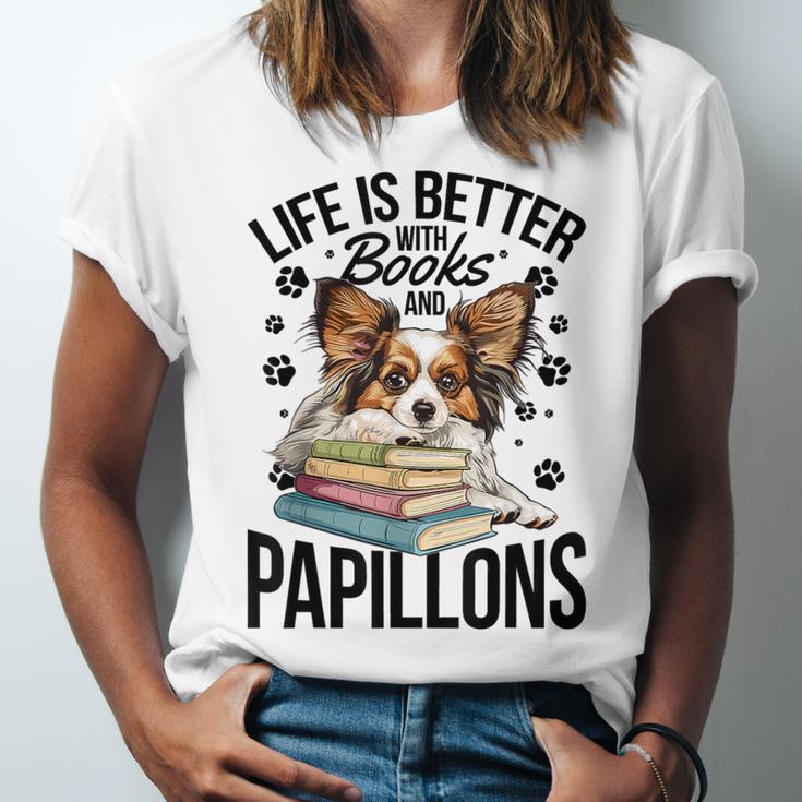 Papillon Dog Breed Life Is Better With Books And Papillons Unisex Jersey T-Shirt Papillon Dog Breed Life Is Better With Books And Papillons Unisex Jersey T-Shirt