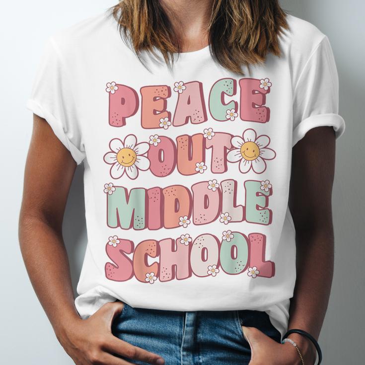 Peace Out Middle School Graduation Groovy Last Day Of School Unisex Jersey T-Shirt