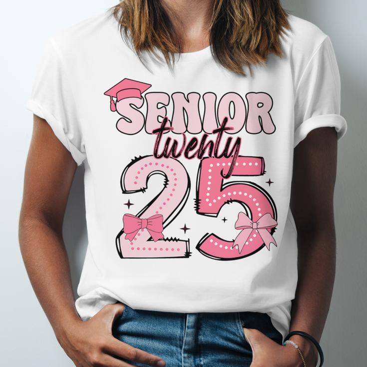Pink Coquette Bow Senior 2025 Back To School Graduation Girl Unisex Jersey T-Shirt