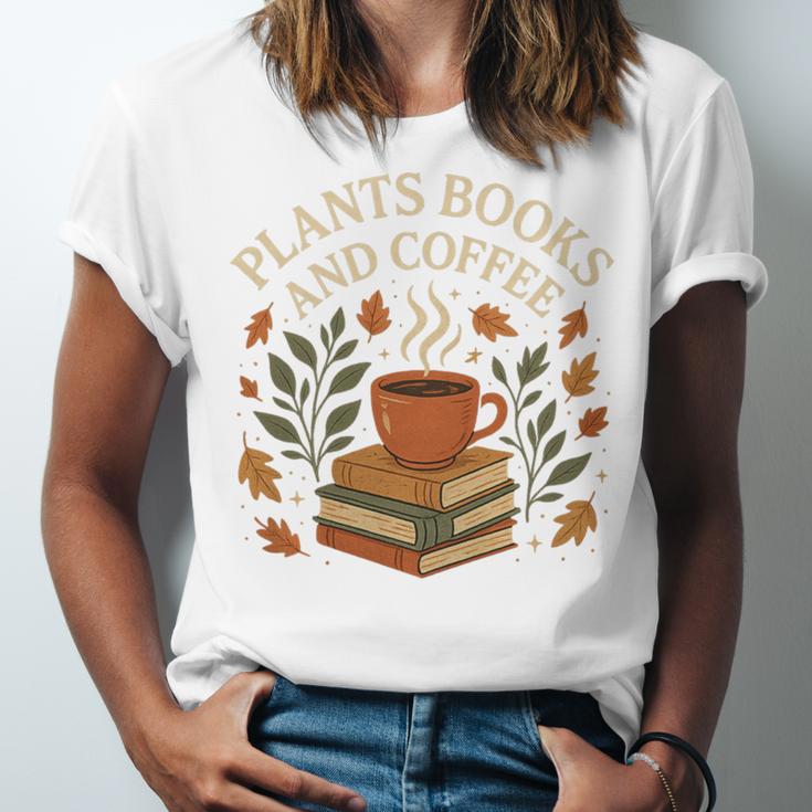 Plants Books And Coffee Nature Leaves Reading Book Lover Premium Tri-Blend Unisex Jersey T-Shirt