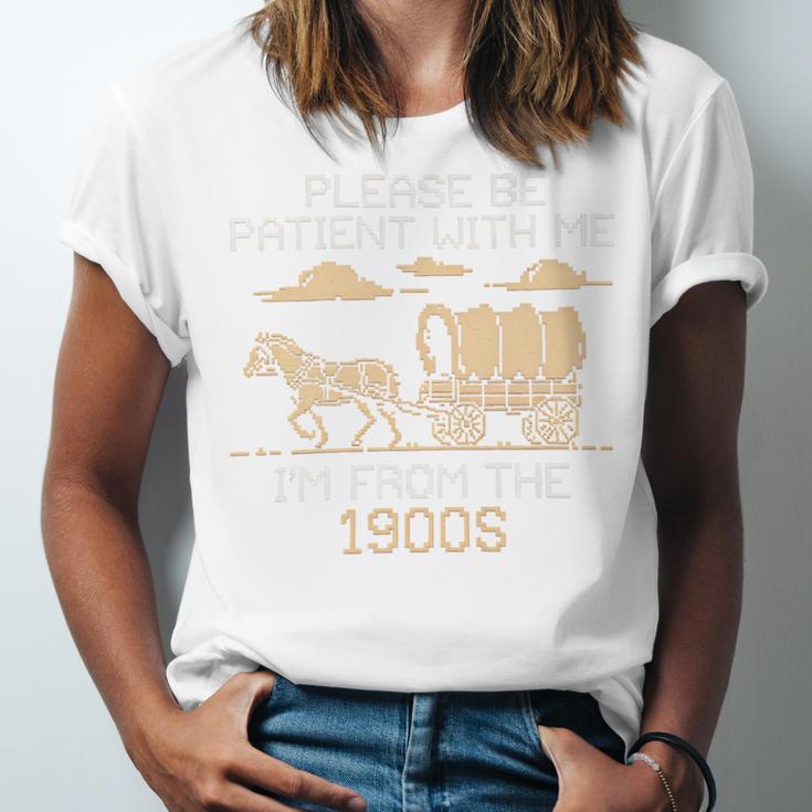 Please Be Patient I'm From The 1900s Retro Pixel Horse Wagon Premium Unisex Jersey T-Shirt