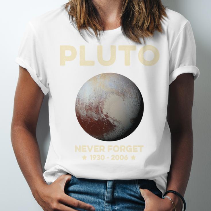 Pluto Never Forget 1930-2006 Planet Space Science Nostalgia Unisex Jersey T-Shirt