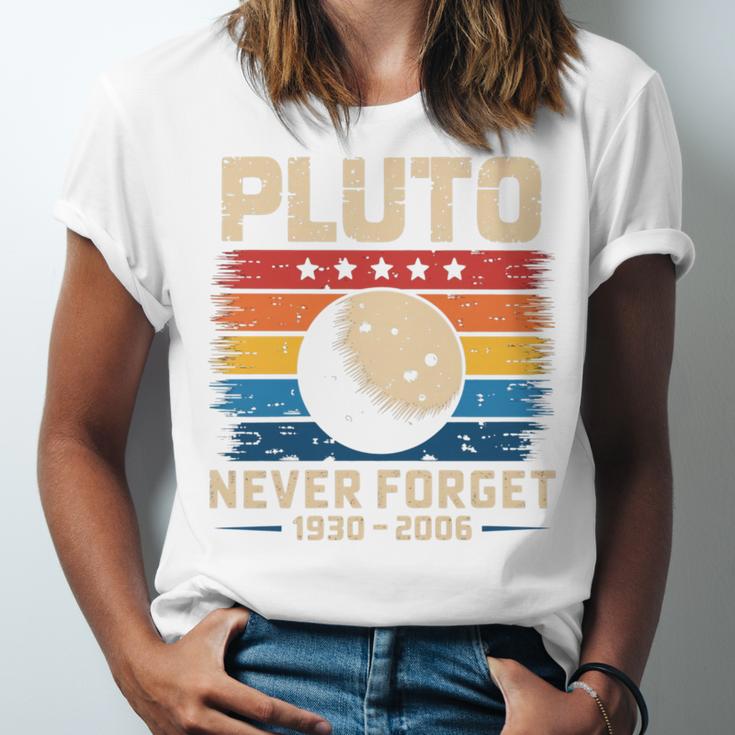 Pluto Never Forget Space Nostalgia Astronomy Humor Unisex Jersey T-Shirt