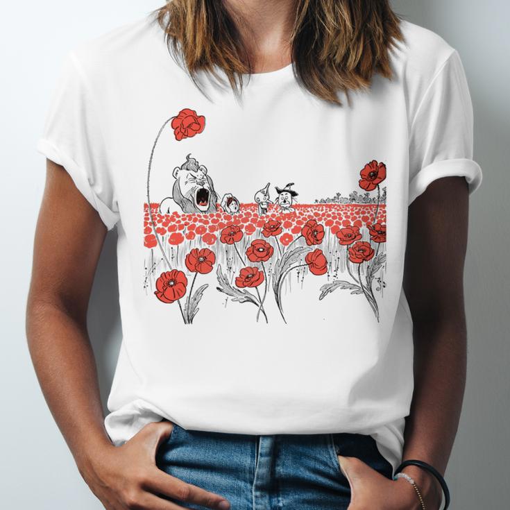 Poppy Field Wizard Of Oz Cowardly Brave Lion Book Unisex Jersey T-Shirt