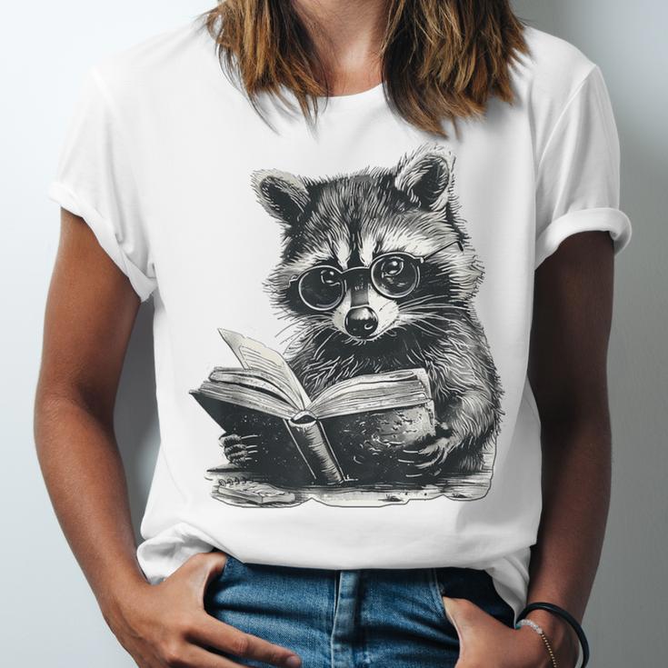 Raccoon With Book Cute Raccoons Reading Books Unisex Jersey T-Shirt