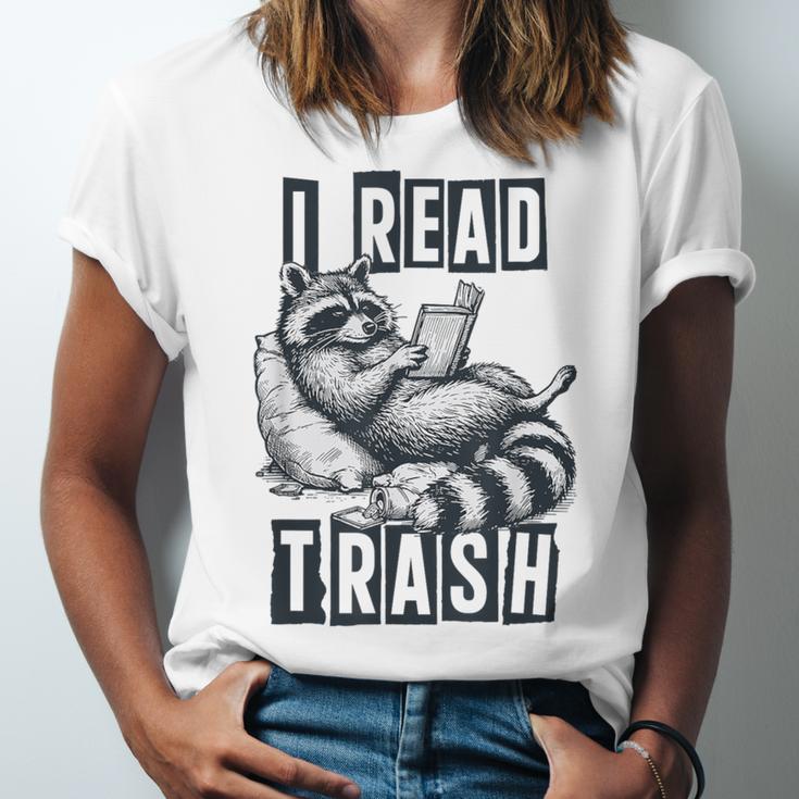 Racoon Reading Spicy Smutty Book Booktok I Read Trashy Books Unisex Jersey T-Shirt