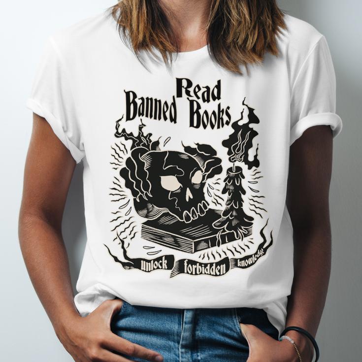 Read Banned Books Unlock Forbidden Knowledge Unisex Jersey T-Shirt