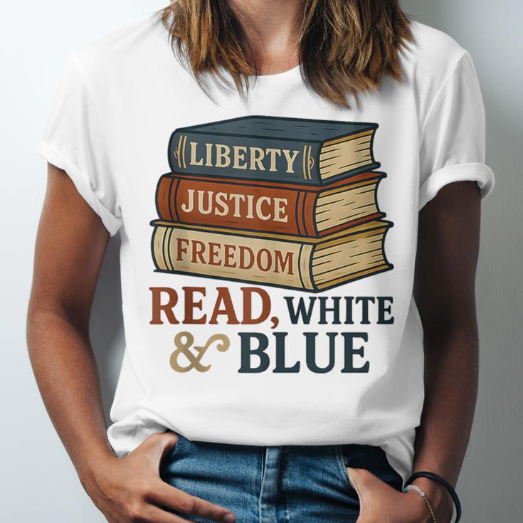 Read Blue Liberty Books July 4th Independence Unisex Jersey T-Shirt