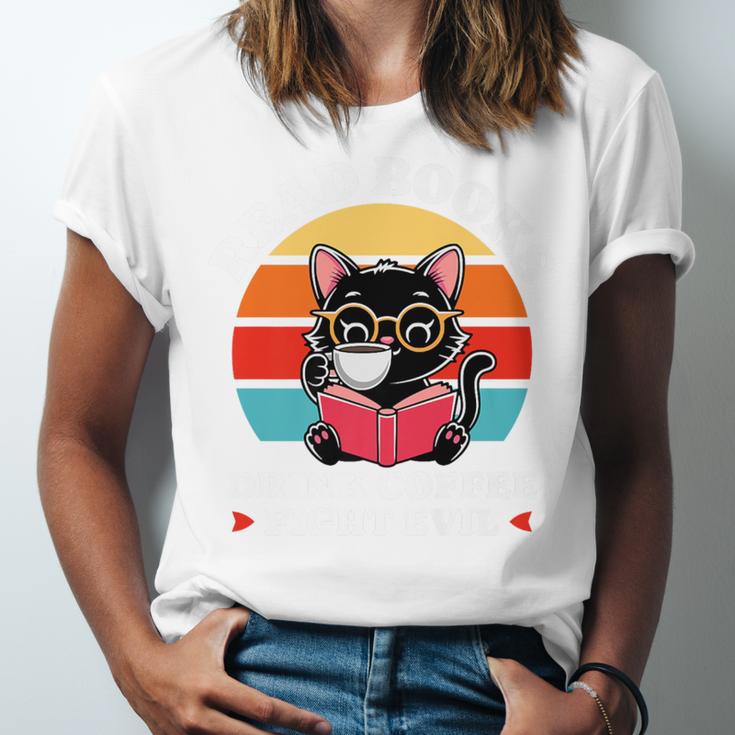 Read Books Drink Coffee Fight Evil Cat Premium Unisex Jersey T-Shirt Read Books Drink Coffee Fight Evil Cat Premium Unisex Jersey T-Shirt
