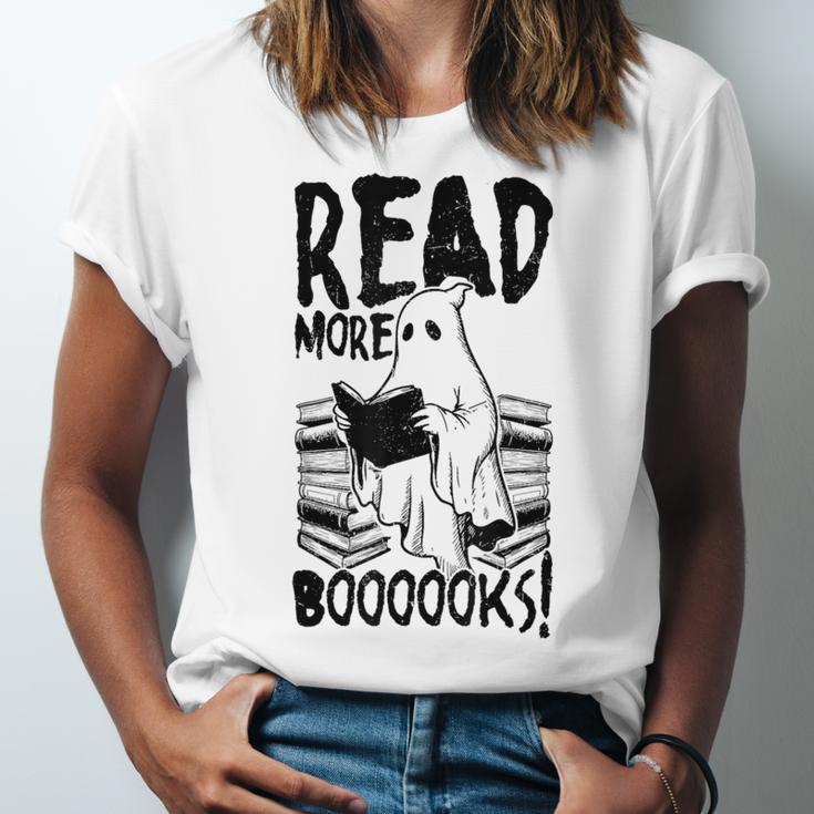 Read More Books Ghost Halloween Reading Teacher Literacy Unisex Jersey T-Shirt