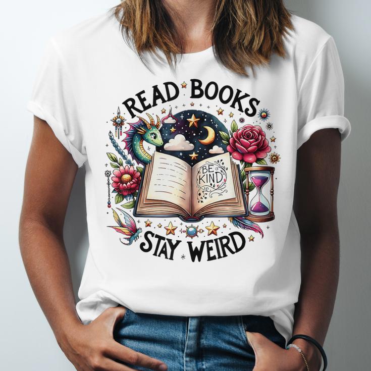 Read Books Be Kind Stay Weird Dragon Book Lover Unisex Jersey T-Shirt