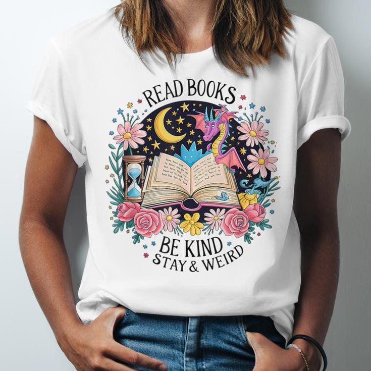 Read Books Be Kind Stay Weird Dragon Unisex Jersey T-Shirt