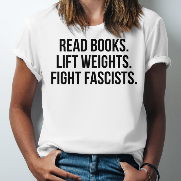 Read Books Lift Weights Fight Fascists Premium Tri-Blend Unisex Jersey T-Shirt Read Books Lift Weights Fight Fascists Premium Tri-Blend Unisex Jersey T-Shirt