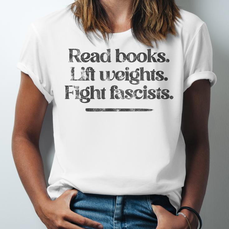 Read Books Lift Weights Fight Fascists Vintage Unisex Jersey T-Shirt Read Books Lift Weights Fight Fascists Vintage Unisex Jersey T-Shirt