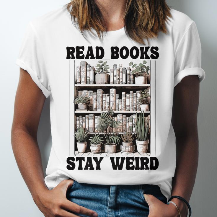 Read Books Stay Weird Book Lover Joke Introvert Reading Premium Unisex Jersey T-Shirt