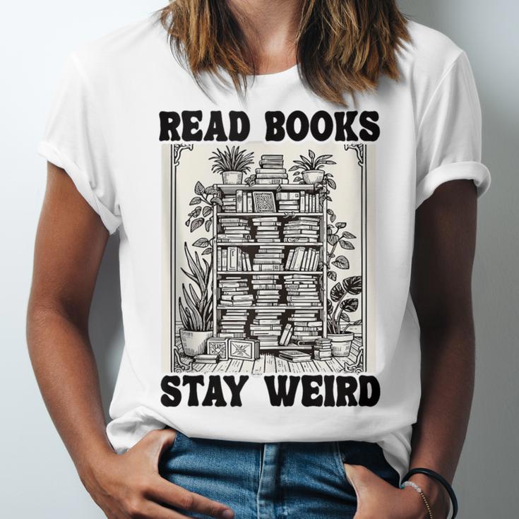 Read Books Stay Weird Book Lover Joke Introvert Reading Unisex Jersey T-Shirt