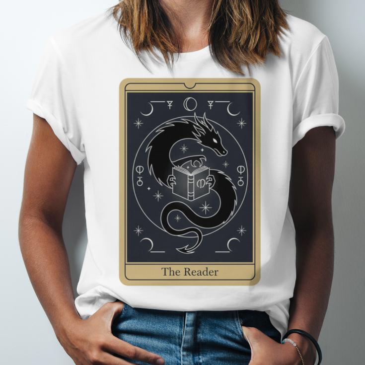 The Reader Tarot Card Mystic Dragon Book Magic Unisex Jersey T-Shirt