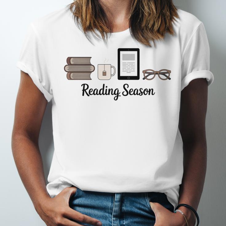 Reading Season Book Lover Librarian Cozy Bookworm Unisex Jersey T-Shirt Reading Season Book Lover Librarian Cozy Bookworm Unisex Jersey T-Shirt