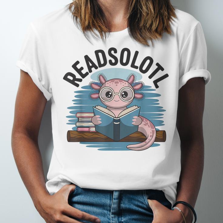 Readsolotl Book Lover Reading Axolotl Kids Reader Unisex Jersey T-Shirt