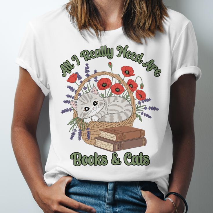 All I Really Need Are Books And Cats Book Lover Tee Unisex Jersey T-Shirt All I Really Need Are Books And Cats Book Lover Tee Unisex Jersey T-Shirt