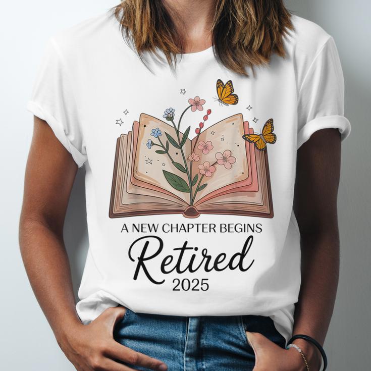 Retired 2025 A New Chapter Begins Retirement Teacher Book Unisex Jersey T-Shirt