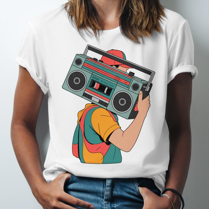 Retro 90s Boombox Nostalgia Party For Music Lovers Men Women Unisex Jersey T-Shirt