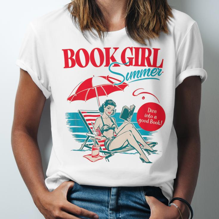 Retro Book Girl Summer For Women Beach Reading Unisex Jersey T-Shirt