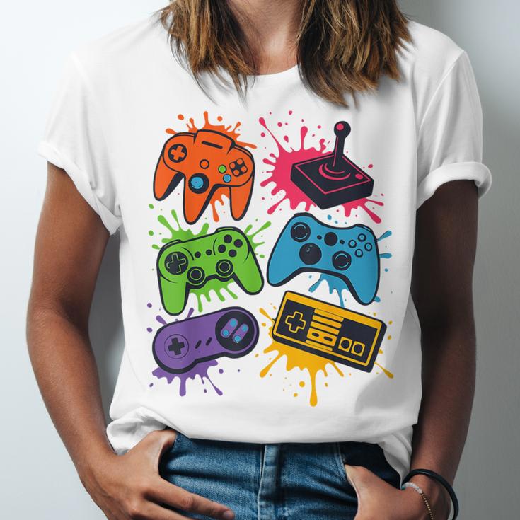 Retro Gamer Controller 80s 90s Video Game Arcade Nostalgia Unisex Jersey T-Shirt