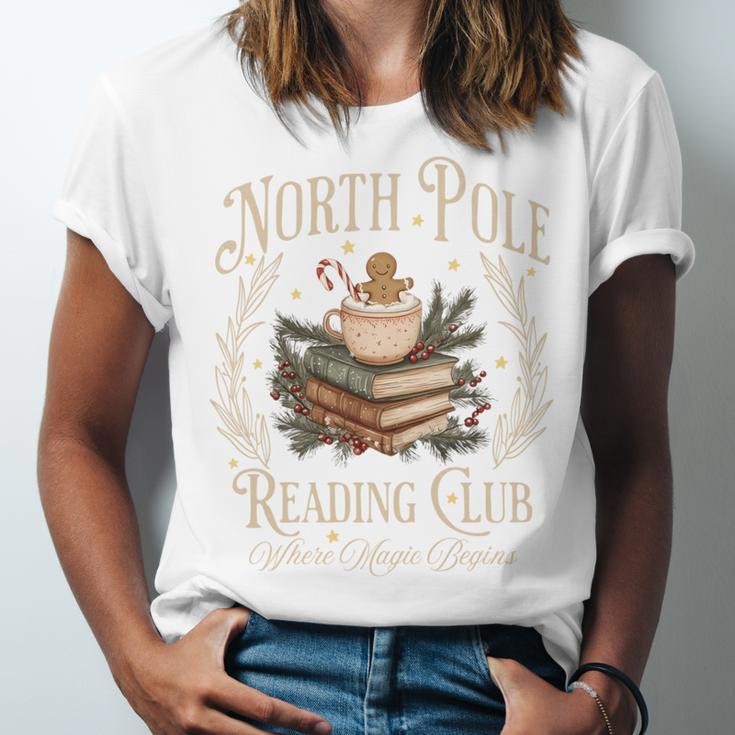 Retro North Pole Reading Club Hot Cocoa Book Lovers Xmas Unisex Jersey T-Shirt Retro North Pole Reading Club Hot Cocoa Book Lovers Xmas Unisex Jersey T-Shirt