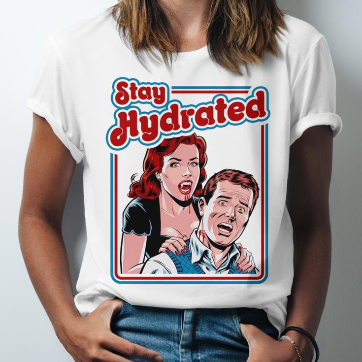 Retro Vampire Book Cover Style Stay Hydrated Halloween Unisex Jersey T-Shirt Retro Vampire Book Cover Style Stay Hydrated Halloween Unisex Jersey T-Shirt