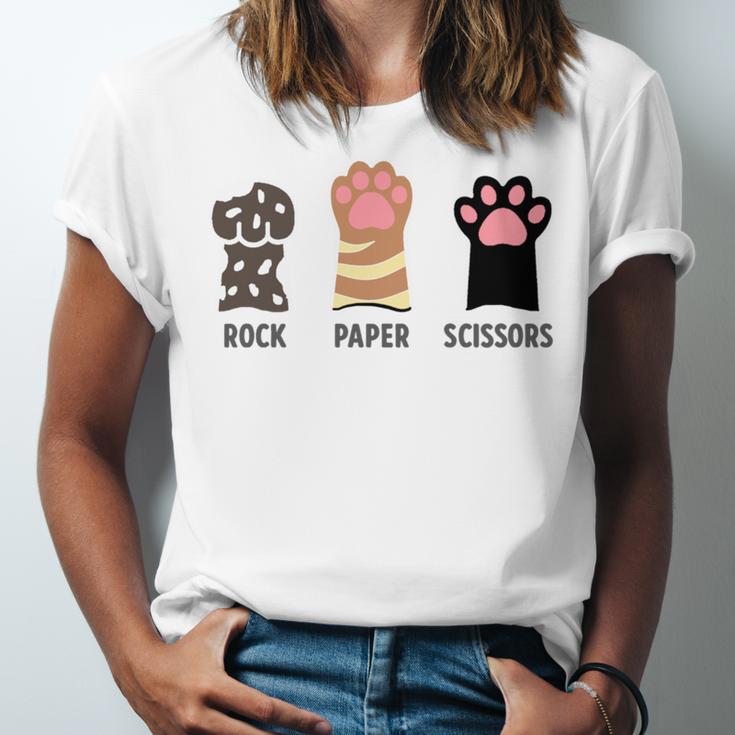 Rock Paper Scissors Hand Game Cute Paw Cat Introvert Unisex Jersey T-Shirt